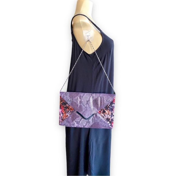 Big Buddha Purple Snakeskin & Sequin Large Clutch Purse - Picture 3 of 9